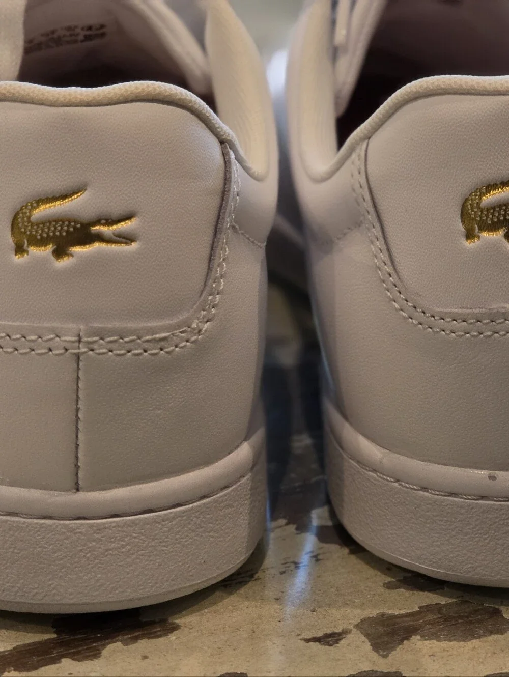 Lacoste White Low-Top Sneakers with Green Crocodile Accent